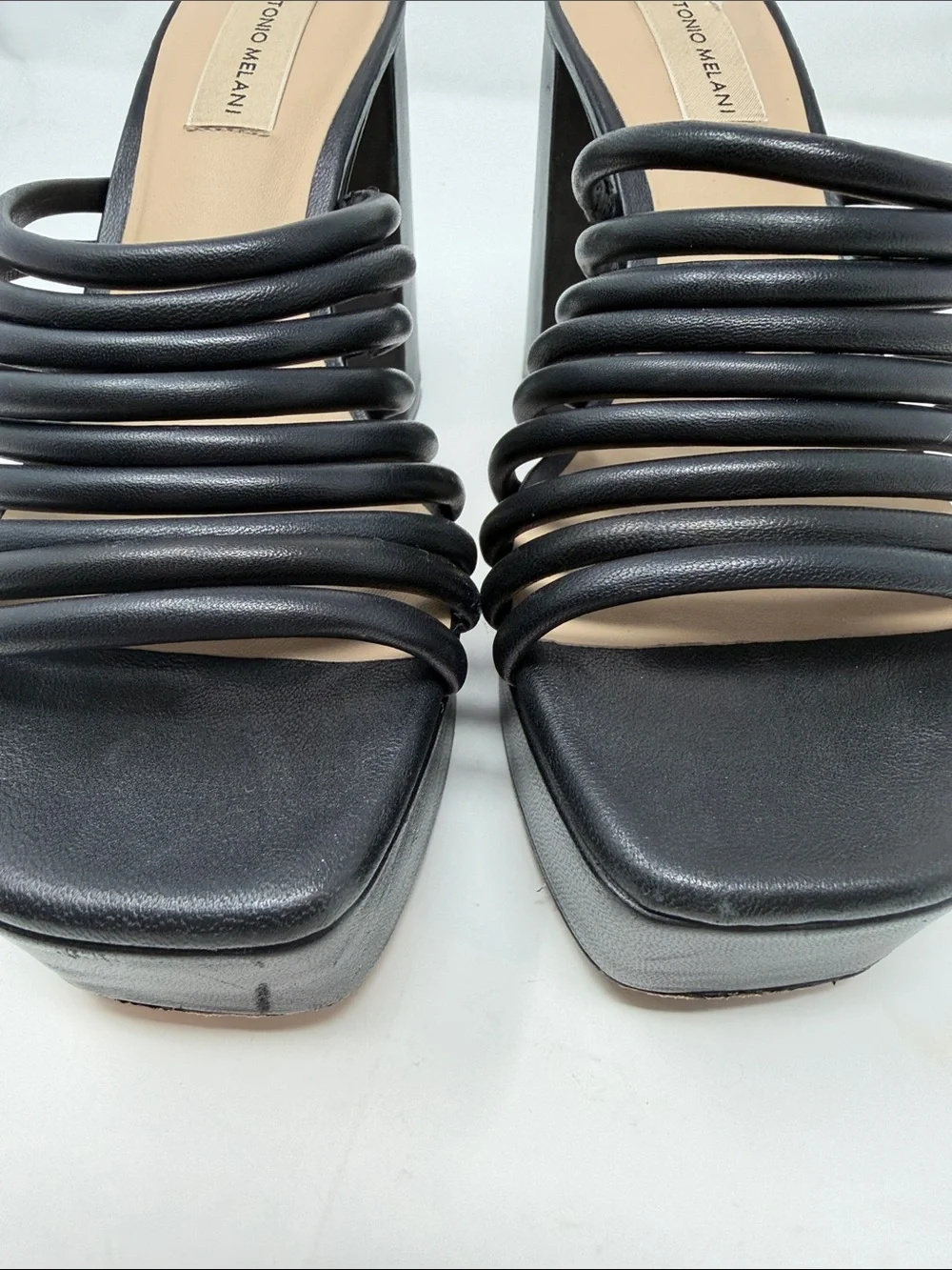 Antonio Melani Black Strappy Platform Mule Sandals Size 7 Excellent Condition